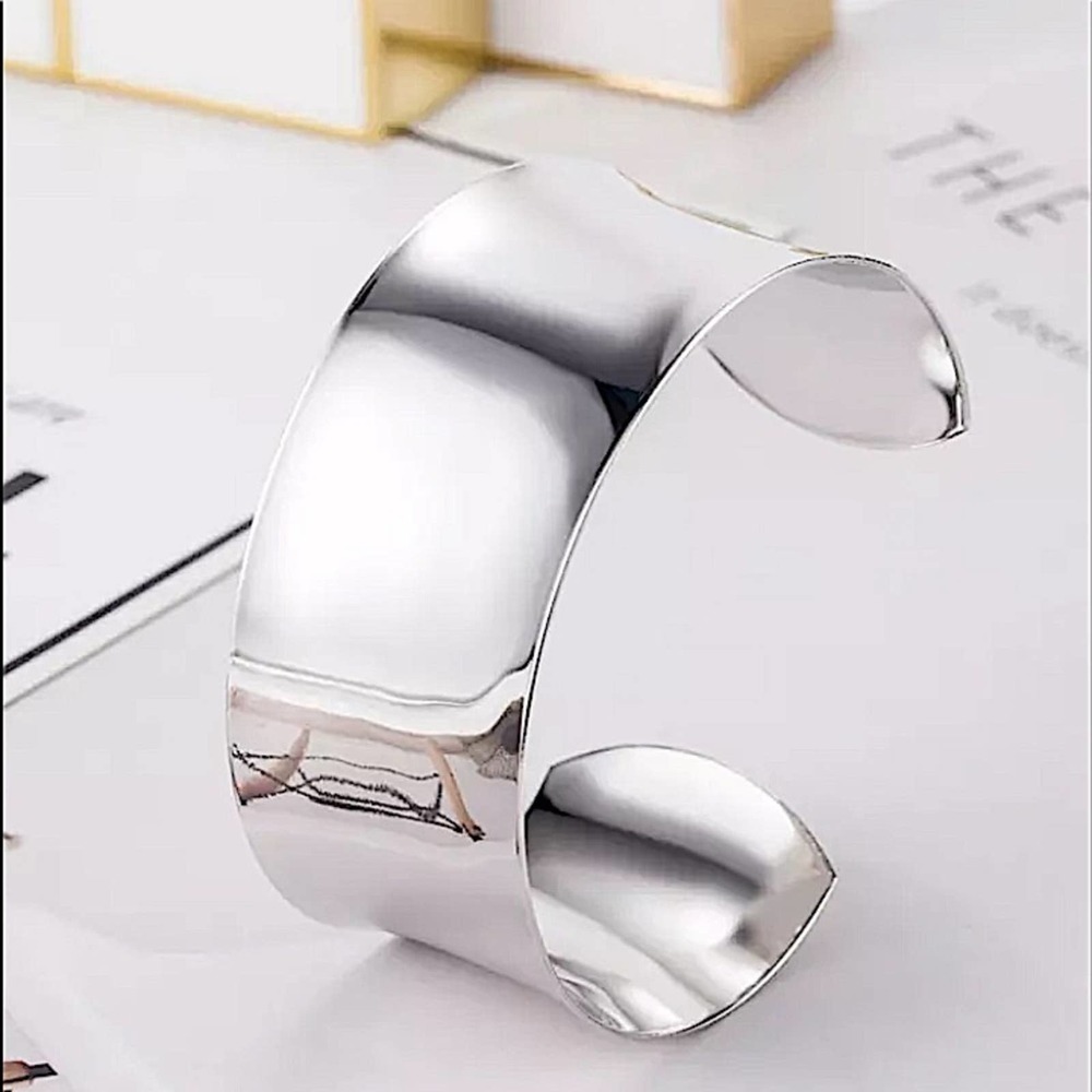 Boho Sterling Silver Resizable Wide Cuff Stamped Bangle Cuff Bracelet